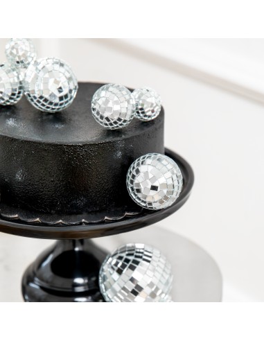 Party Taarttopper Set Mini Disco Ballen Zilver -8st-