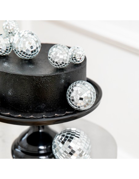 Party Taarttopper Set Mini Disco Ballen Zilver -8st-