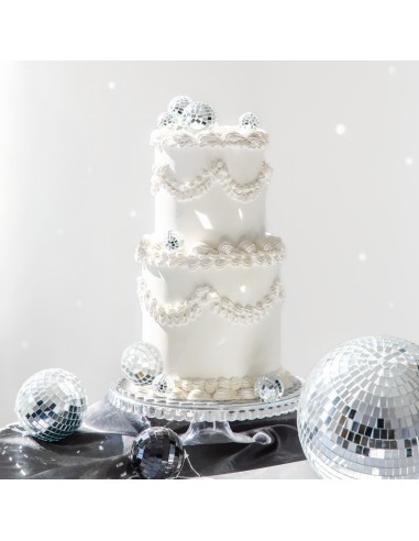 Party Taarttopper Set Mini Disco Ballen Zilver -8st-