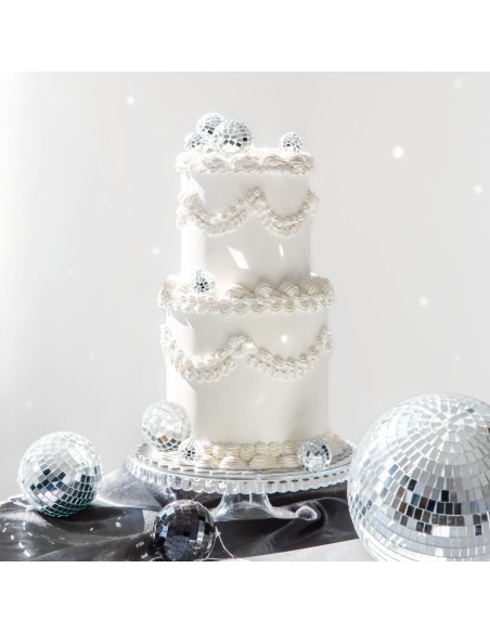 Party Taarttopper Set Mini Disco Ballen Zilver -8st-