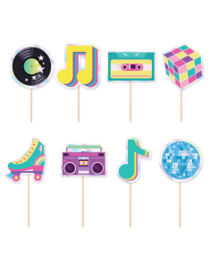 Party Cupcake Toppers Retro Disco -8st-