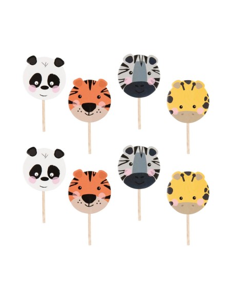 Party Cupcake Toppers Dierenkoppen -8st-
