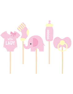 Party Cupcake Toppers Babyshower Olifant Roze -5st-