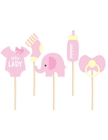Party Cupcake Toppers Babyshower Olifant Roze -5st-