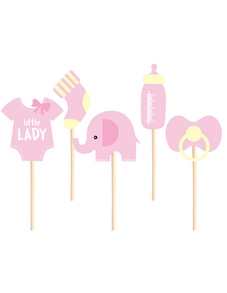 Party Cupcake Toppers Babyshower Olifant Roze -5st-