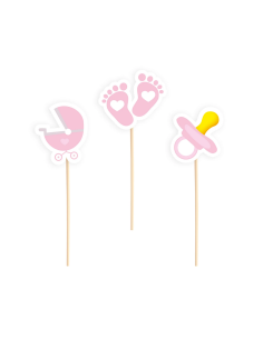 Party Cupcake Toppers Babyshower Roze -6st-