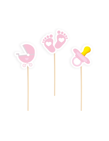 Party Cupcake Toppers Babyshower Roze -6st-