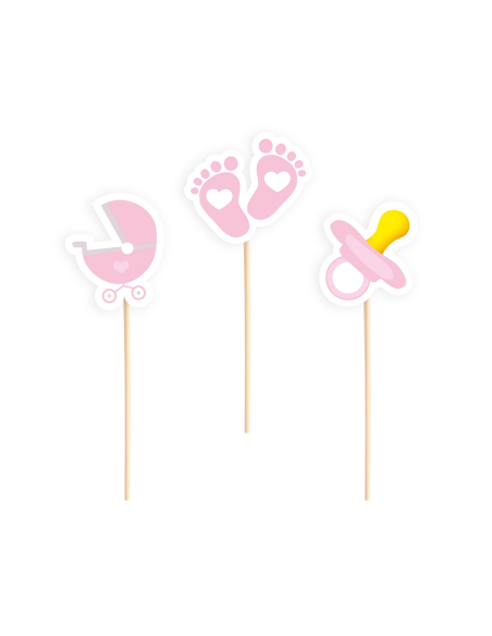 Party Cupcake Toppers Babyshower Roze -6st-