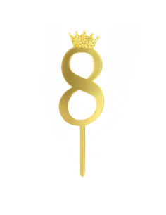 Party Taarttopper Cijfer 8 met Kroon - Spiegel Goud