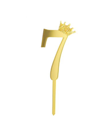 Party Taarttopper Cijfer 7 met Kroon - Spiegel Goud