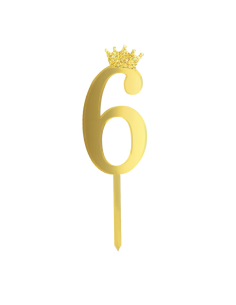 Party Taarttopper Cijfer 6 met Kroon - Spiegel Goud