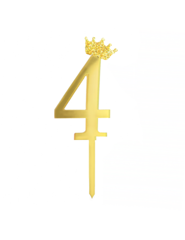 Party Taarttopper Cijfer 4 met Kroon - Spiegel Goud