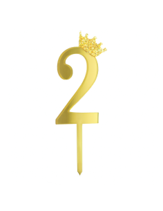 Party Taarttopper Cijfer 2 met Kroon - Spiegel Goud