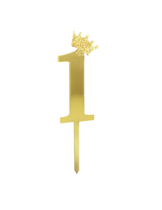 Party Taarttopper Cijfer 1 met Kroon - Spiegel Goud
