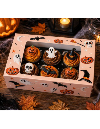 6-Cupcake Doos Halloween Boo Perzik -1st-