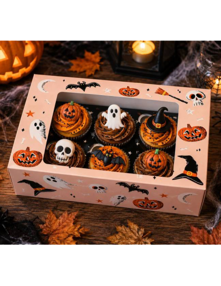 6-Cupcake Doos Halloween Boo Perzik -1st-