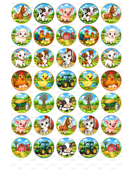 Eetbare Print Boerderij Mini Cupcakes - 3,5cm