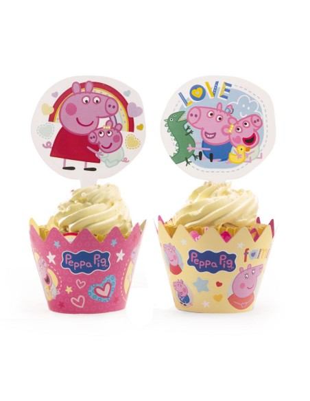 Dekora Cupcake Wraps en Toppers Peppa Pig -12st-