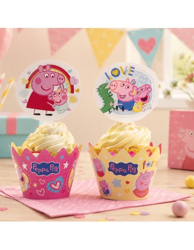 Dekora Cupcake Wraps en Toppers Peppa Pig -12st-