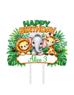 Full Colour Taarttopper op Maat: Happy Birthday Dierentuin