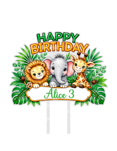 Full Colour Taarttopper op Maat: Happy Birthday Dierentuin