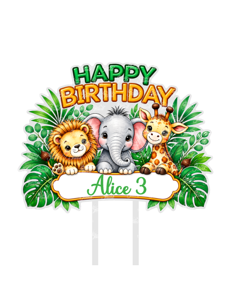 Full Colour Taarttopper op Maat: Happy Birthday Dierentuin