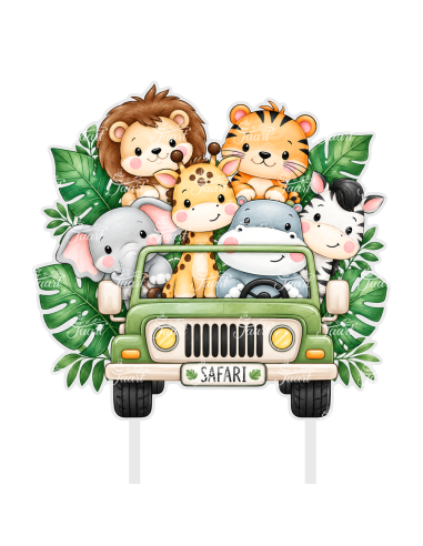 Full Colour Taarttopper op Maat: Jungle Dieren Auto