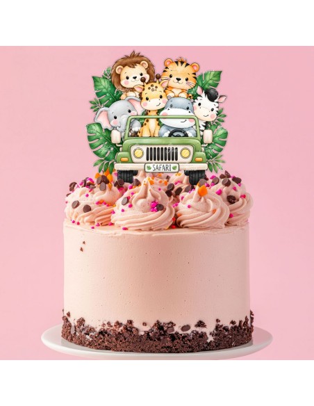 Full Colour Taarttopper op Maat: Jungle Dieren Auto
