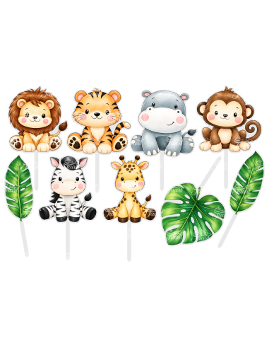 Full Colour Taarttopper op Maat: Jungle Dieren Cupcakes