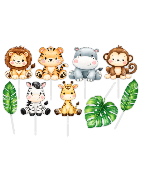 Full Colour Taarttopper op Maat: Jungle Dieren Cupcakes