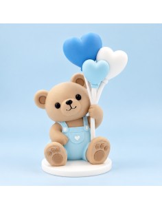 3D Taarttopper op Maat: Teddy met Ballon Blauw
