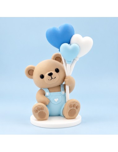 3D Taarttopper op Maat: Teddy met Ballon Blauw