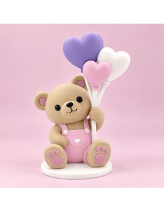 3D Taarttopper op Maat: Teddy met Ballon Roze