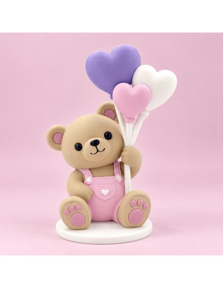 3D Taarttopper op Maat: Teddy met Ballon Roze