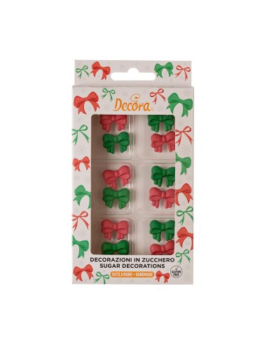 Decora Suikerdecoratie Strikken Rood/Groen -6st-