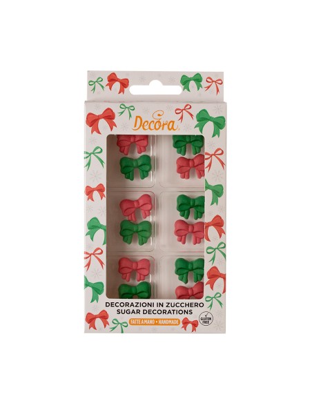 Decora Suikerdecoratie Strikken Rood/Groen -6st-