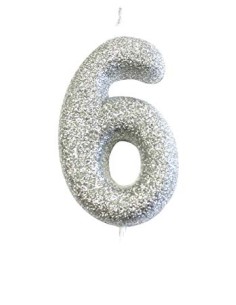 Glitter Kaars Zilver Nummer 6 -oud model- //