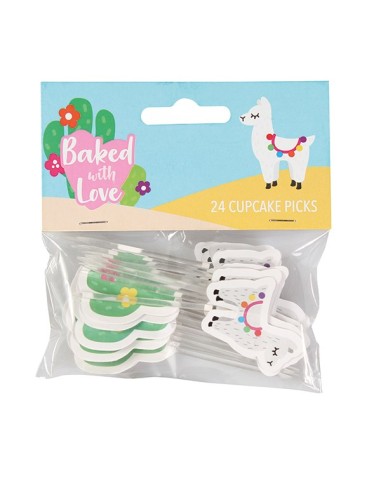 Baked with Love Cupcake Toppers Lama & Cactus -24st- //