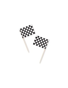 Cupcake Toppers Vlag Geblokt Zwart/Wit -50st-