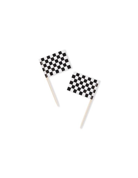 Cupcake Toppers Vlag Geblokt Zwart/Wit -50st-