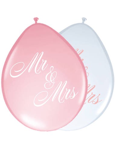 Ballonnen Mr & Mrs Roze/Wit 30cm -8st- //