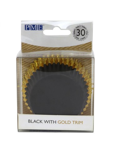 PME Folie Baking Cups Zwart met Gouden Rand -30st-