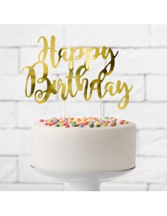 PartyDeco Taarttopper Happy Brithday Goud 2