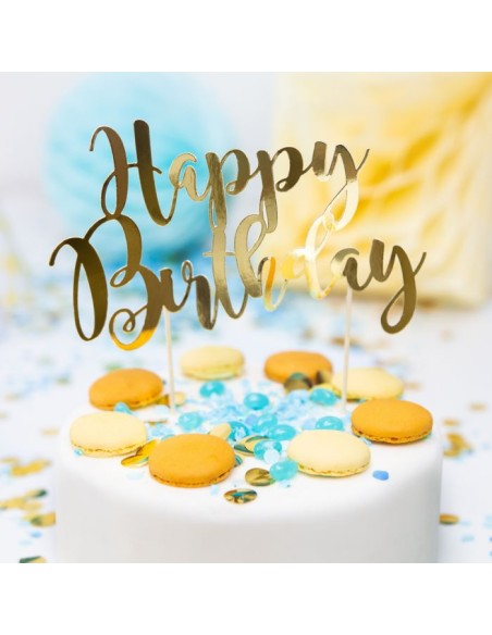 PartyDeco Taarttopper Happy Brithday Goud
