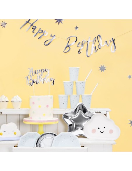 PartyDeco Taarttopper Happy Brithday Zilver