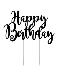 PartyDeco Taarttopper Happy Brithday Zwart