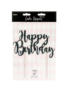 PartyDeco Taarttopper Happy Brithday Zwart 2