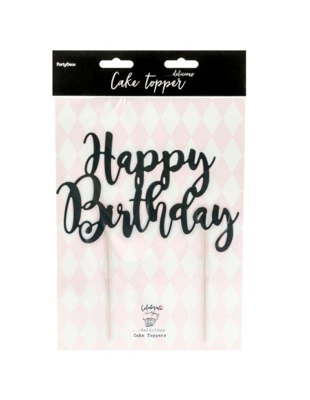PartyDeco Taarttopper Happy Brithday Zwart