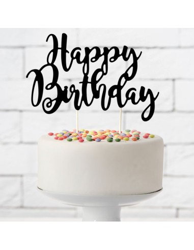 PartyDeco Taarttopper Happy Brithday Zwart