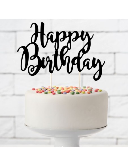 PartyDeco Taarttopper Happy Brithday Zwart